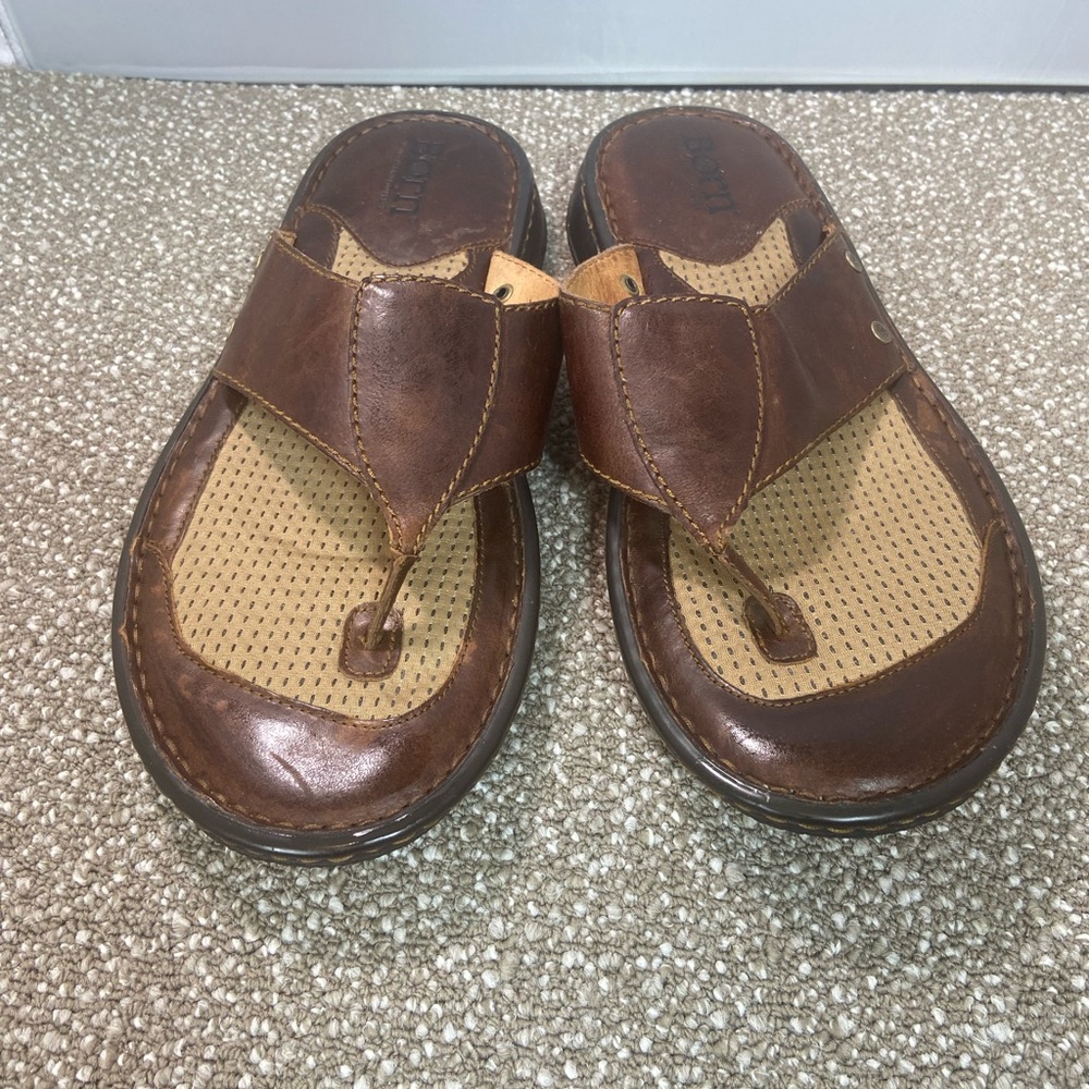 Born Brown Leather Sandals , Hand Crafted Footwear Slides Cushion, Flip Flops.